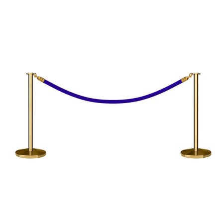 MONTOUR LINE Stanchion Post and Rope Kit Pol.Brass, 2 Flat Top 1 Blue Rope C-Kit-2-PB-FL-1-PVR-BL-PB